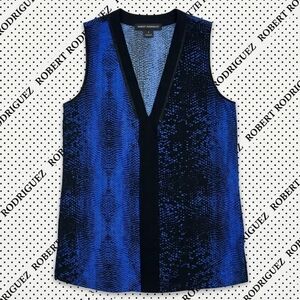 Robert Rodriguez Blue Black Snake Print Silk V-Neck Blouse Top